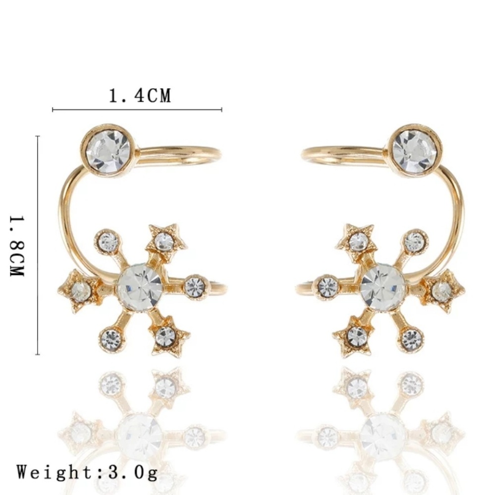 Cute Clip On Earrings Ear Cuffs Sparkly Flower - Picture 3 of 5